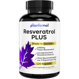 120 Resveratrol Plus Capsules with 1350 mg Resveratrol High Dose with 100:1 Extract Ratio - Pure Resveratrol Plus Complex from Plantomol® - Only 2 Capsules/Day - High Dose with Piperine - Vegan, from Germnay