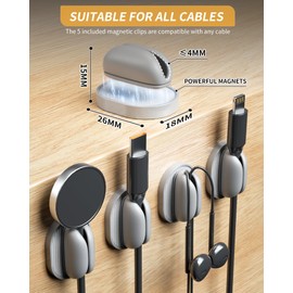 6 Pack Magnetic Cable Clips, Adjustable Cord Holder for Under Desk Cable Management, Adhesive Charger Wire Organizer Keeper for Home Office Desk Phone Car Wall Desktop Nightstand (Gray)