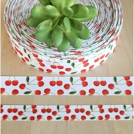 Unbranded 5/8 & 7/8" (1 YD) Cherries Grosgrain Ribbon Sweet Cherry Fruit Ribbon  - 7/8 inch