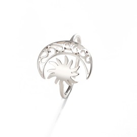 Dreamtimes Crescent Moon Sun Ring for Women Girls Adjustable Stainless Steel Open Finger Moon Rings Trendy Bohemian Jewelry Birthday Gift (Silver)