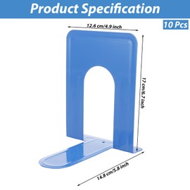 ZOFUN 10 Pcs Book Ends, 12.6 x 14.8 x 17 cm Heavy Duty Bookends, Metal Book Ends Blue, Anti-slip Book Stoppers for Decor, Home, Office, Library, School