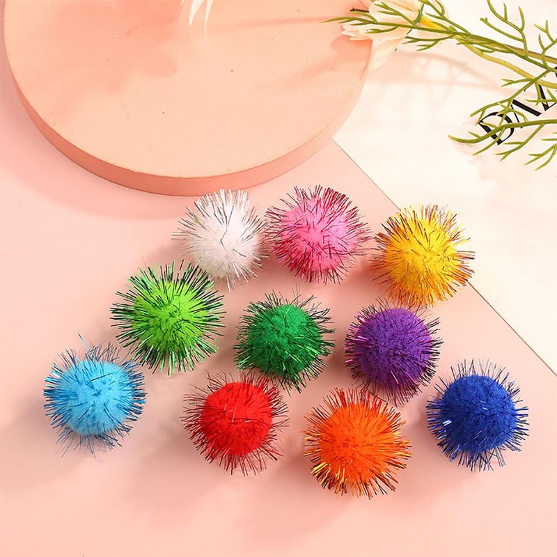 100 bolas pequeñas brillantes, pompones de oropel pompones con purpurina
