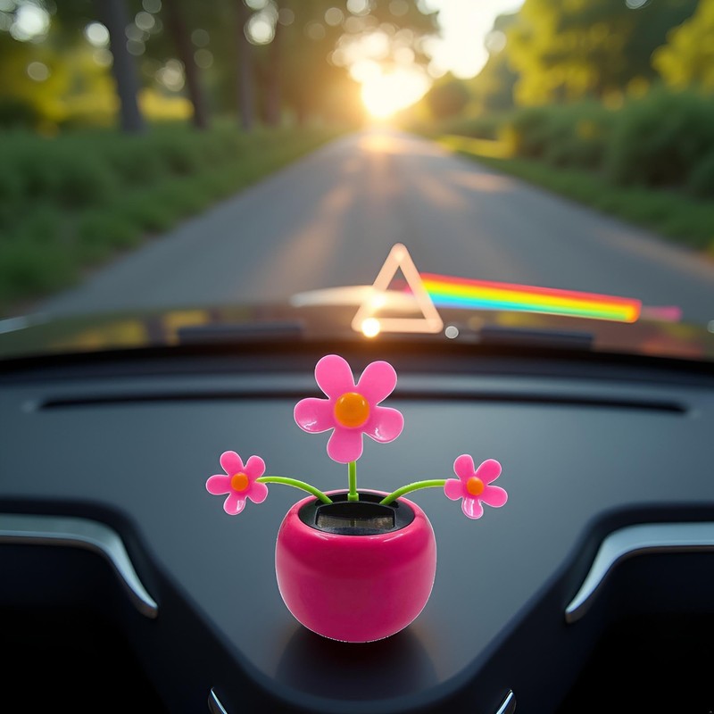Solar Powered Dancing Flower Car Decor - Rose Red Bobblehead