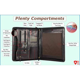 Mou Meraki Genuine Leather Portfolio Professional Organizer Padfolio – Resume Folder Stylish Document Folio for Letter Size Writing Pad- Ideal Gift Portfolios for Men and Women