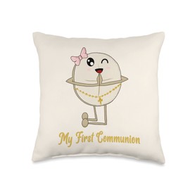 Christian Catholic 1st Communion Girls Wafer Holy My First Communion Girls Catholic Religious Kids Wafer Throw Pillow, 16x16, Multicolor