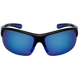 Edge I-Wear Semi-Rimless Sports Sunglasses with Color Mirror Lens 570019-REV-1(BLK/BUWHT LENS)