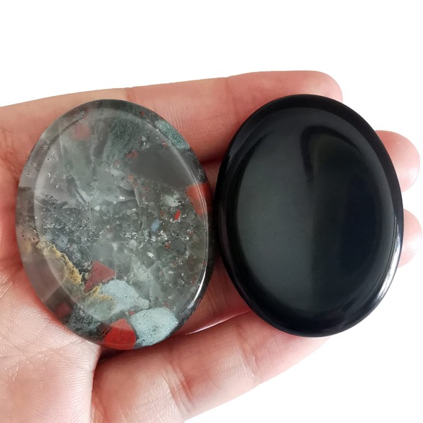 Lovionus89 Black Obsidian and Africa Bloodstone Thumb Worry Stone, Stress