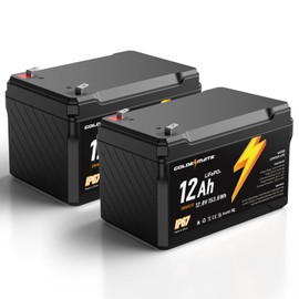 GOLDENMATE 12V 12Ah LiFePO4 Lithium Battery(2 Packs), 5000+ Deep Cycles, IP67 Waterproof Lithium Iron Phosphate Battery, Built-in BMS, Ideal for Power Wheels, Solar, Marine, Fish Finder, Ride-on Toy