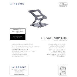 Airbone Elevate 180° Lite - Adjustable Laptop Stand for Upto 17" Portable Devices by AIRBONE (AU) - Made of Carbon Steel for Durable Performance (Dark Grey)