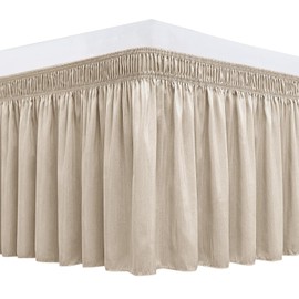 Biscaynebay Wrap Around Bed Skirts for King & Cal King Beds 18" Long Drop, Light Camel Elastic Dust Ruffles Easy Fit Wrinkle & Fade Resistant Silky Luxurious Fabric Solid Machine Washable
