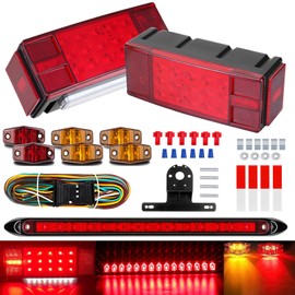 LIMICAR Boat Trailer Lights, IP68 Submersible LED Trailer Light Kit w/Wring Harness, LED Trailer Marker Lights, 13.7 inch 3rd Light Bar for Boat Truck RV