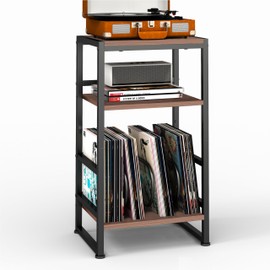 ZEXVIDA 3-Tier Vinyl Record Player Stand, End Table for Album Storage, 28" H Record Player Stand with Storage Up to 120 Albums, Side Table for Living Room Bedroom