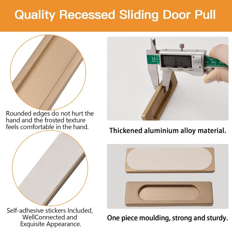 MOROBOR Self-Stick Rectangular Sliding Door Pulls, 2pcs Aluminum Alloy Flush