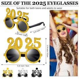 Kanayu 6 Pcs 2025 Happy New Year Eyeglasses 2025 Glitter New Year Sunglasses for New Years Eve Party Supplies Decorations(Stylish Colors)