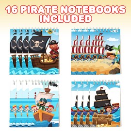 ArtCreativity Mini Pirate Notebooks, Pack of 16, Small Spiral Notepads with Colorful Covers, Cute Stationery Supplies for School and Office, Fun Birthday Party Favors, Goodie Bag Fillers for Kids