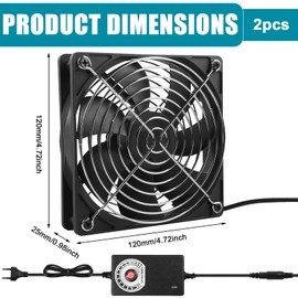 2 x 120 mm Case Fan, 12 V PC Fan with Speed Control, AC 220 V Fan Dual Ball Bearings, Axial Fan, Quiet Fan for PC Laptop, TV, Radio, Router, Chassis Cabinet Server