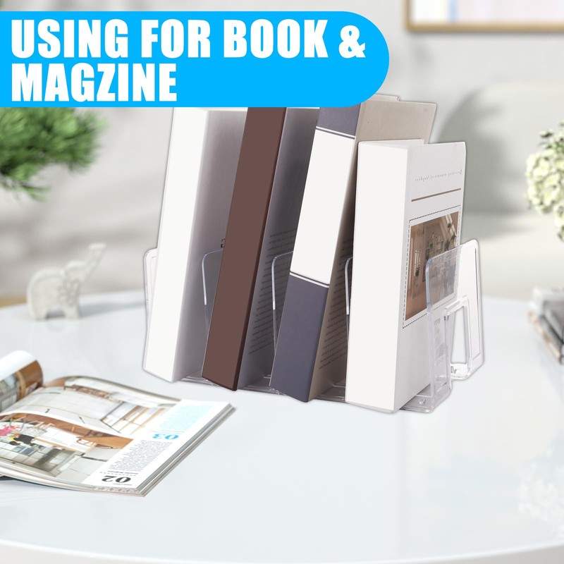 ASelected 2 Pack Acrylic Magazine Holder,4 Slots Clear Multifunctional Desktop