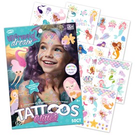 Savvi - 50 Mermaid Dream Temporary Tattoos: Glitter, Skin-Safe Ink, Great for Birthday Parties, Gifts for Boys and Girls Ages 4-12+, Made in the USA [6 sheets, 50 count]
