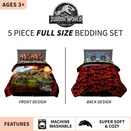 Franco Kids Bedding Super Soft Microfiber Comforter and Sheet Set, 5 Piece Full Size, Jurassic World