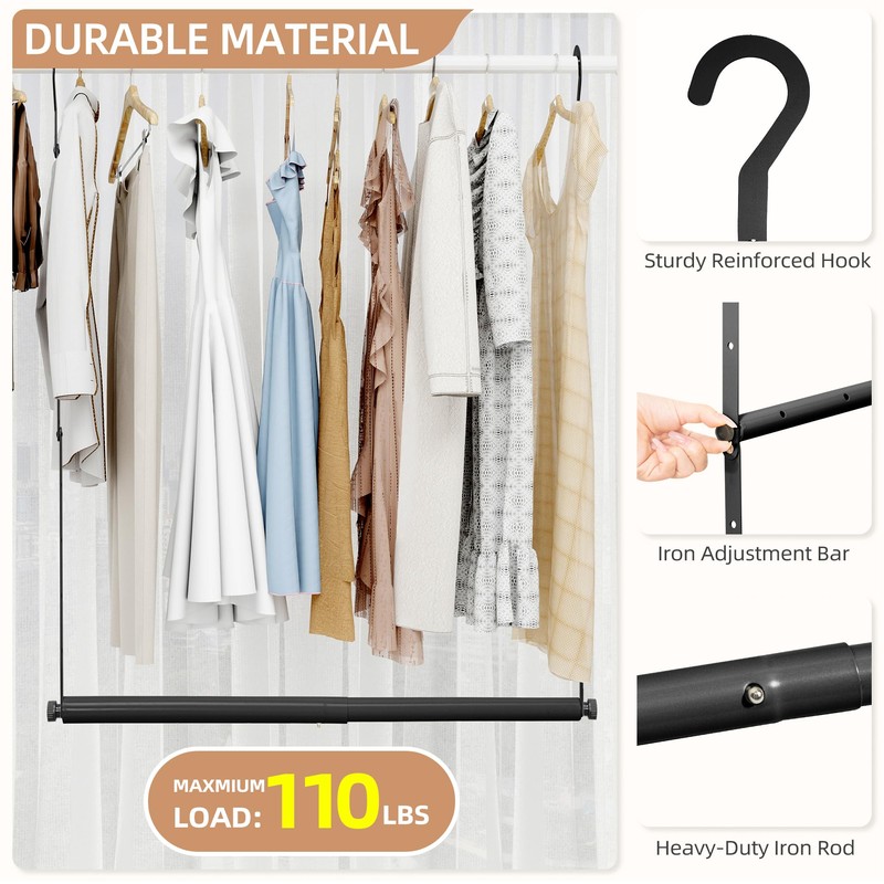 STORAGE MANIAC Adjustable Closet Rod Hanging Clothes Heavy Duty Closet