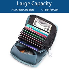 SENDEFN Women's Wallet with Zip and Many Compartments, Leather Wallet, RFID Protection, Card Holder with Many Compartments, Small and Short Format Wallet for Women, AB Light Blue, Stylish