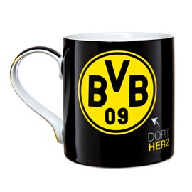 BVB Borussia Dortmund Tasse, dort Herz, dort Mund, schwarz, 0,3 Liter