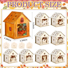 Kklolai 9 Sets Autumn Craft Wooden House with 12 Pcs Watercolor Pens DIY Paint Art Autumn Craft Decorations for Kids Adults Fall Thanksgiving Party Supplies