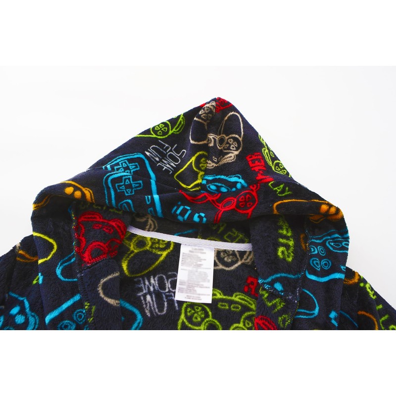 Boys Fleece Robe, Hooded Toddler Soft Fuzzy Bathrobe for Kids