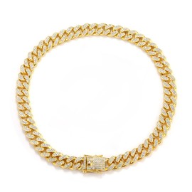 OIDEA Men's Stainless Steel Curb Chain Necklace: Unisex Chain with Cubic Zirconia Gold 50 cm Long 12 mm Wide Cuban Punk Rock Jewellery Gift for Women Men Boys Women, Lead, stainless steel, Diamond