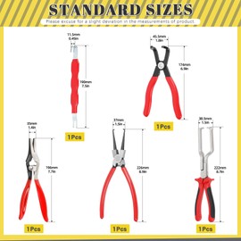 Mardatt 5Pcs Fuel Line Pliers Kit, Hose Removal Pliers, 9" Fuel Filter Caliper, 80° Disconnect Pliers, Hose Pipe Clamp Clip, Electrical Connector Separator for Auto Maintenance with Storage Case