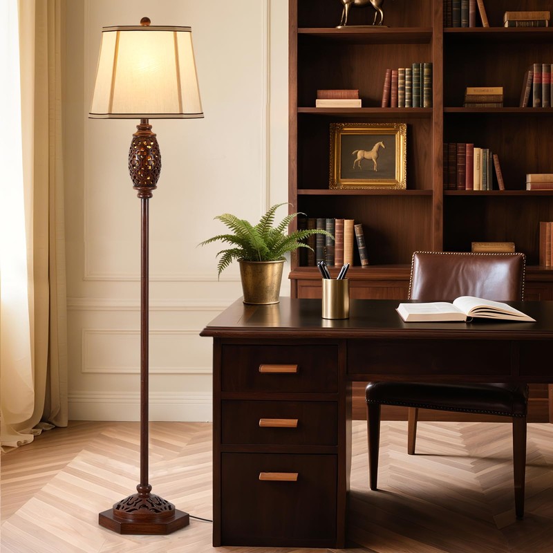 Luvkczc Vintage Floor Lamp - Brown Carved Resin with Hollow