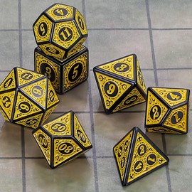 QMAY DND Dice Polyhedral Dice Set – 7 Pieces for Dungeon and Dragons MTG RPG D&D D20, D12, D10, D%, D8, D6, D4 (Yellow Engraving Pattern)