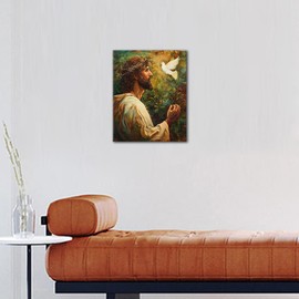 Jesus Paint by Number, White Dove Paint by Numbers, Adult Paint by Number Kits on Canvas Color by Number Painting by Numbers, DIY Religion Oil Number Painting Canvas Arts for Adults, 16 x20 Inch