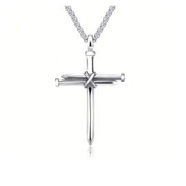 TiandeVintage Nail Cross Charm Pendant Necklace, Men's Chain Jewelry Polished - Silver