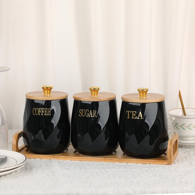 JUXYES Set of 3 Ceramic Canisters Set for Sugar Coffee