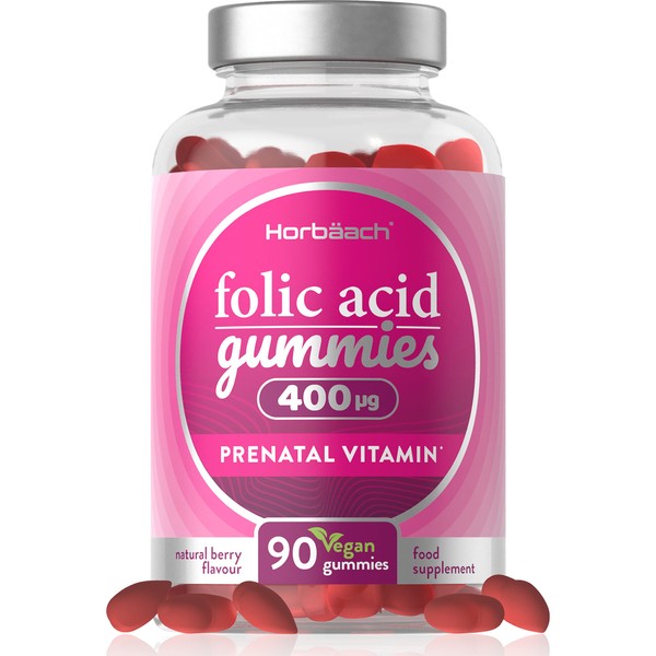 Folic Acid Gummies 400μg | 90 Vegan Gummies (3 Months Supply) | Pregnancy Care Vitamins for Women | Prenatal Health & Maternal Tissue Growth During Pregnancy | by Horbaach