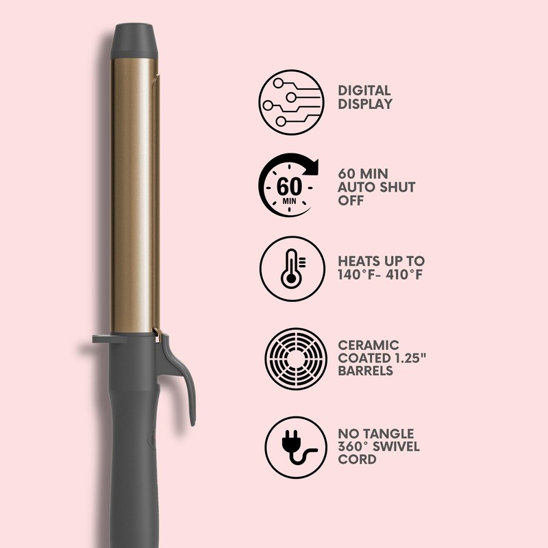 1.25” Extra Long Curling Wand - Grey Gold