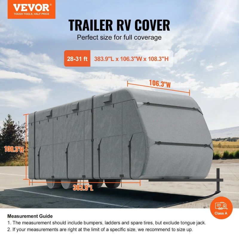 28-31 ft Travel Trailer Cover 300D Oxford Fabric RV Cover