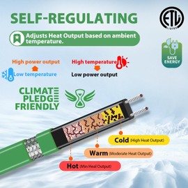 HEATIT Heat Tape for Water Pipe Freeze Protection Self-Regulating Heat Cable for Metal and Plastic Pipes Roof & Gutters De-Icing Heating Trace Tape Anti-Freeze Pipe Heater System 6ft Lighted Plug 5FT