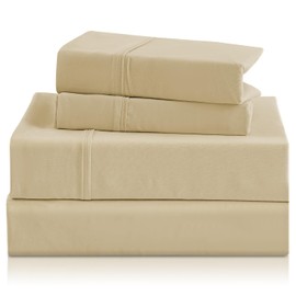 CozySmile Silky Soft Twin XL Sheet Set - Luxury 3 Piece Breathable Microfiber Sheets, 16" Deep Pocket Easy Care Wrinkle Free Bedding Sheet and Pillowcase Set, Beige