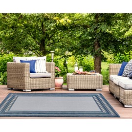 Liora Manne CARMEL Indoor/Outdoor Power Loomed Synthetic Blend Low Profile Area Rug - Transitional Border Global Colorful (Multi Border Navy) (7'10" x 9'10")