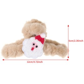 Christmas Plush Hair Claw Clips 4.7 In, Cute Santa Claus Large Fluffy Hair Clips for Thick Hair Khaki Winter Hair Accessories for Women and Girls Non-Slip Hair Barrettes for Christmas Gift 1 Pack
