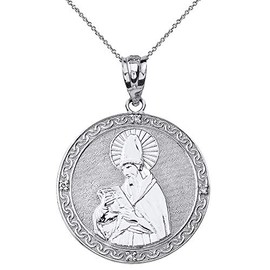Sideways Crosses Sterling Silver St. Augustine Of Hippo CZ Round Medal Necklace (1.17"), 22"