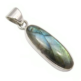 Unique Gems Classic Women's Necklace Pendant 925 Sterling Silver Genuine Labradorite 6.2 Carat, Sterling Silver, Labradorite
