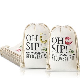 Aliceset 12 Pcs Wine Glass Oh Sip Hangover Recovery Kit Bags 6"x10" Oh Sip Bags with Drawstring Bachelorette Wine Trip Wedding Hangover Party Supplies Holiday Decorations Newlywed Gifts