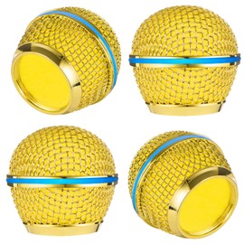RhymKawa Gold Microphone Cover Compatible with Shuer Beta58A Series Cartridge Ball Grill Windscreen Replacement, Bling and Shining Decorative, 4 Pack