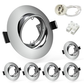 Wondlumi 6X Recessed Ceiling Lights Round GU10 Downlights for Ceiling Mounting Frame Polished Chrome 360° Tilt Swivel Spotlight Fittings, Outer Diameter: 90mm, Cutout Ø68-80mm, No Bulbs