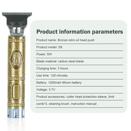 BQM Men's Professional Cordless Electric Hair Trimmer USB Rechargeable Hair Clipper Hair Cutter Machine Bronze T-Outliner Razor Shaver