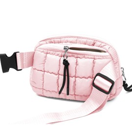 Quilted Puffer Belt Bag Waist Fanny Packs Lightweight Crossbody Bag with Adjustable Strap for Workout Running Traveling Hiking 8042 Light Pink