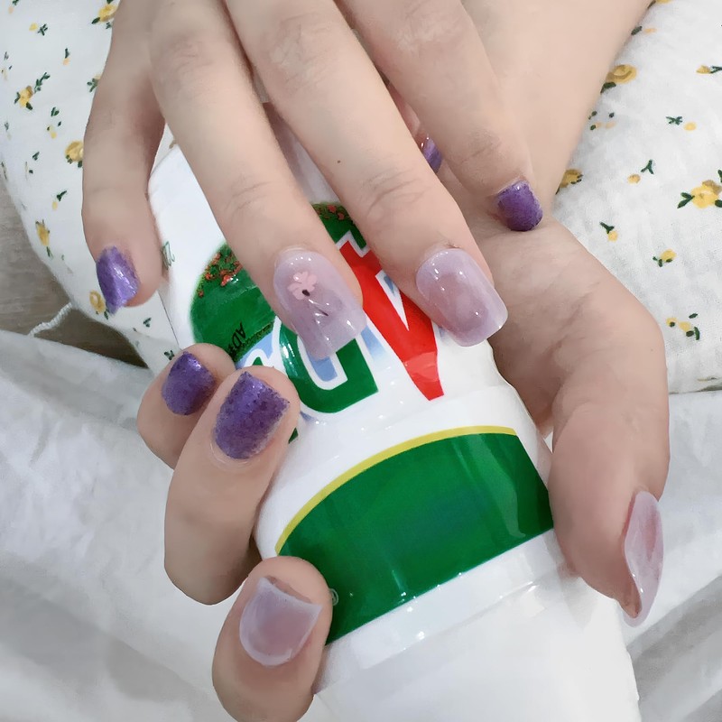 [ALLEVG]ネイルチップ 24枚入 パープル 春夏 花 人気 和風 かわいい シンプル おしゃれ